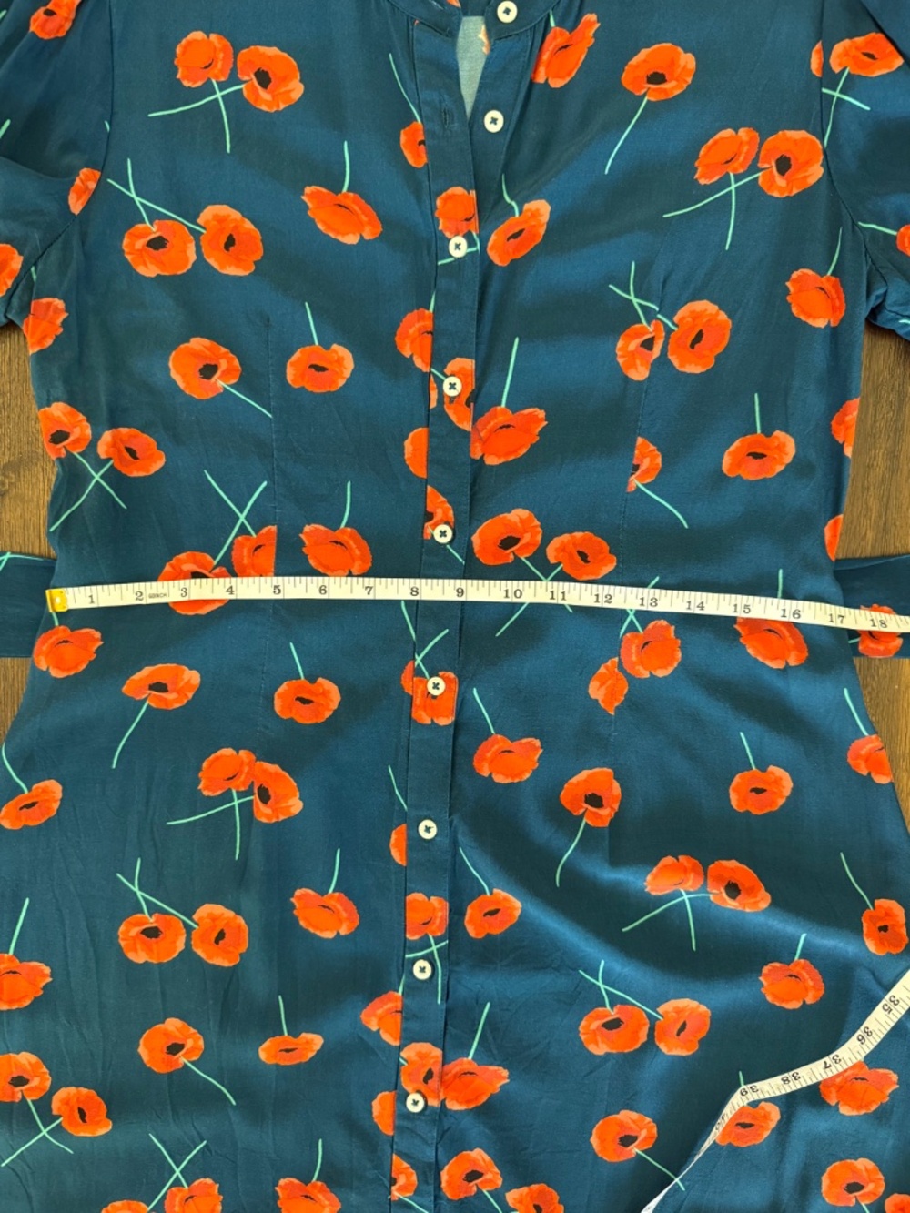 UNTUCKit Navy Blue Midi Dress with Red Floral Poppy Print - Picture 13 of 16